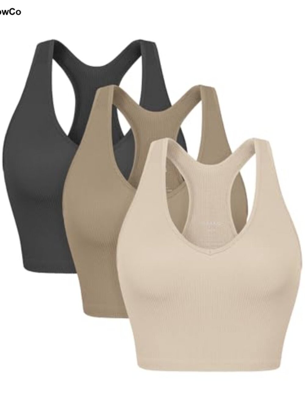 3-Pack Seamless Racerback Crop Tank Ribbed Knit Soft Yoga Workout Top